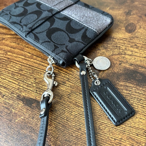 Coach Signature Legacy Black Wristlet  with Metallic Silver Stripe - Picture 5 of 9